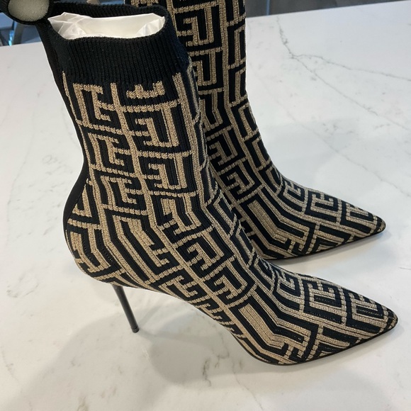 BALMAIN Metallic jacquard-knit ankle boots black - Picture 8 of 16